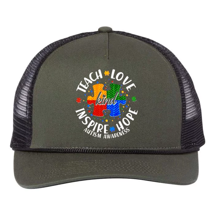 Autism Awareness Be Kind Teach Love Inspire Hope Retro Rope Trucker Hat Cap