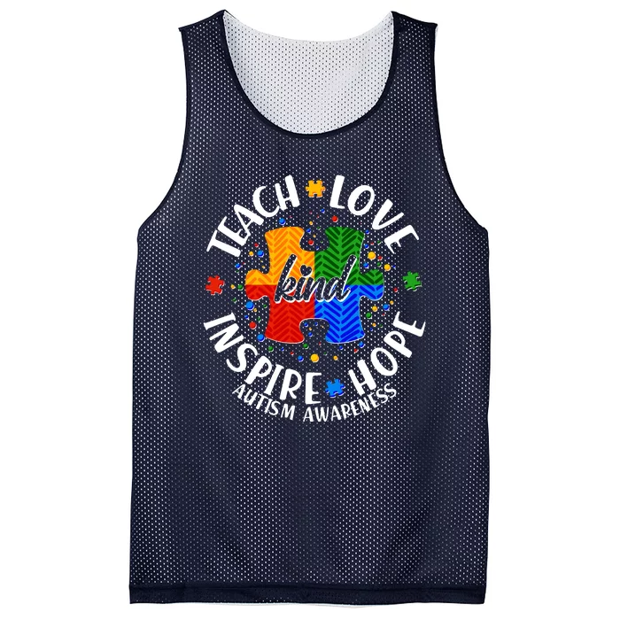 Autism Awareness Be Kind Teach Love Inspire Hope Mesh Reversible Basketball Jersey Tank