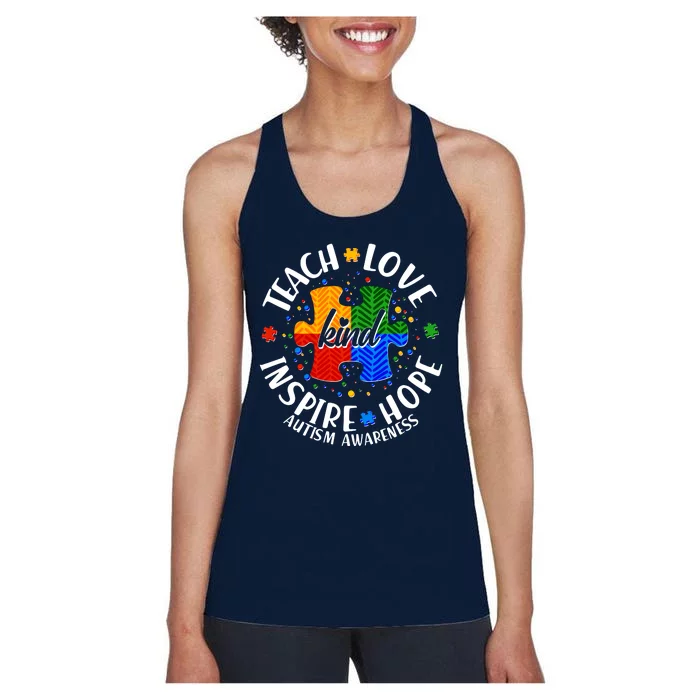 Autism Awareness Be Kind Teach Love Inspire Hope Women's Racerback Tank