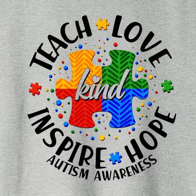 Autism Awareness Be Kind Teach Love Inspire Hope Women's Crop Top Tee