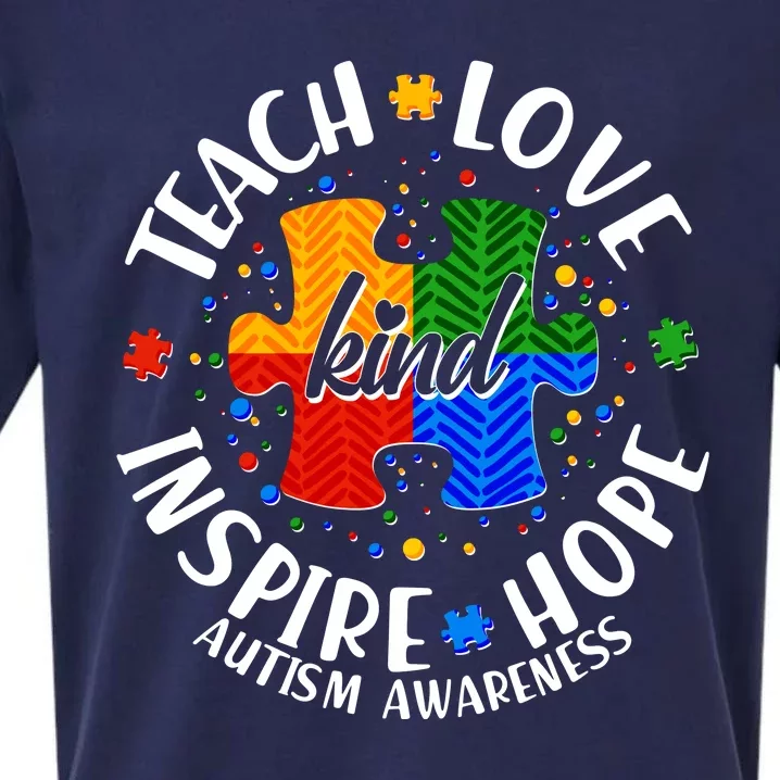 Autism Awareness Be Kind Teach Love Inspire Hope Sueded Cloud Jersey T-Shirt