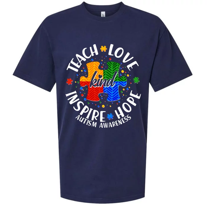 Autism Awareness Be Kind Teach Love Inspire Hope Sueded Cloud Jersey T-Shirt