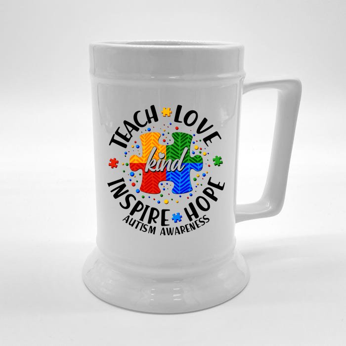 Autism Awareness Be Kind Teach Love Inspire Hope Front & Back Beer Stein