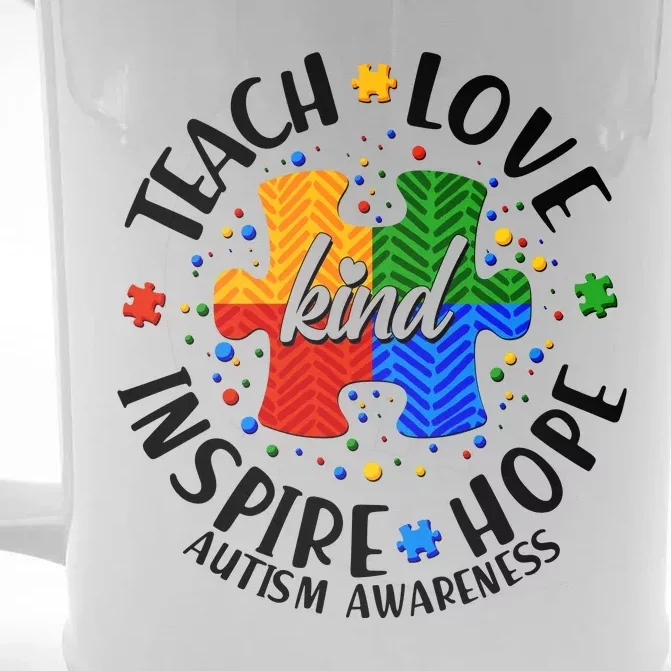 Autism Awareness Be Kind Teach Love Inspire Hope Front & Back Beer Stein