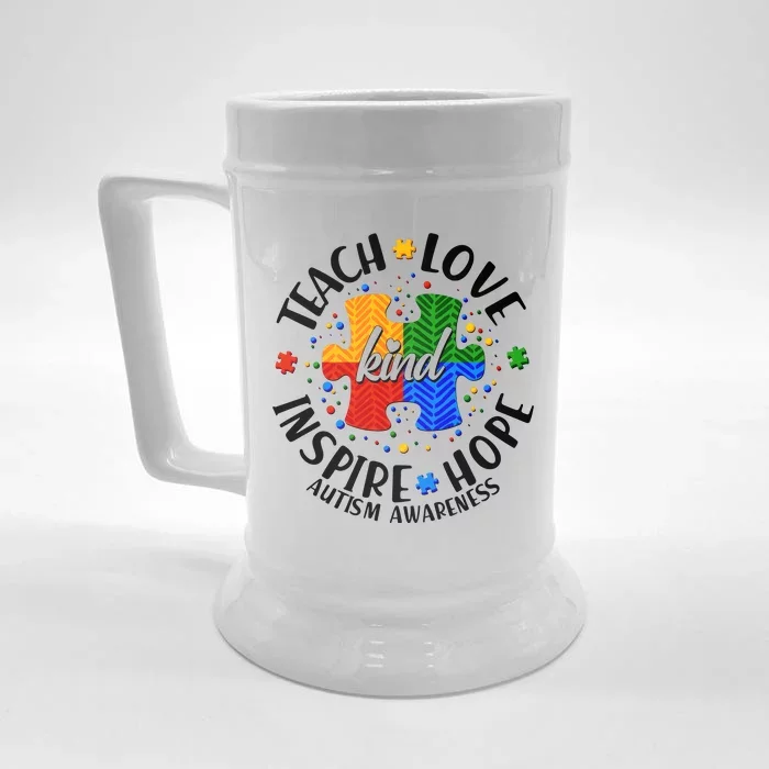 Autism Awareness Be Kind Teach Love Inspire Hope Front & Back Beer Stein