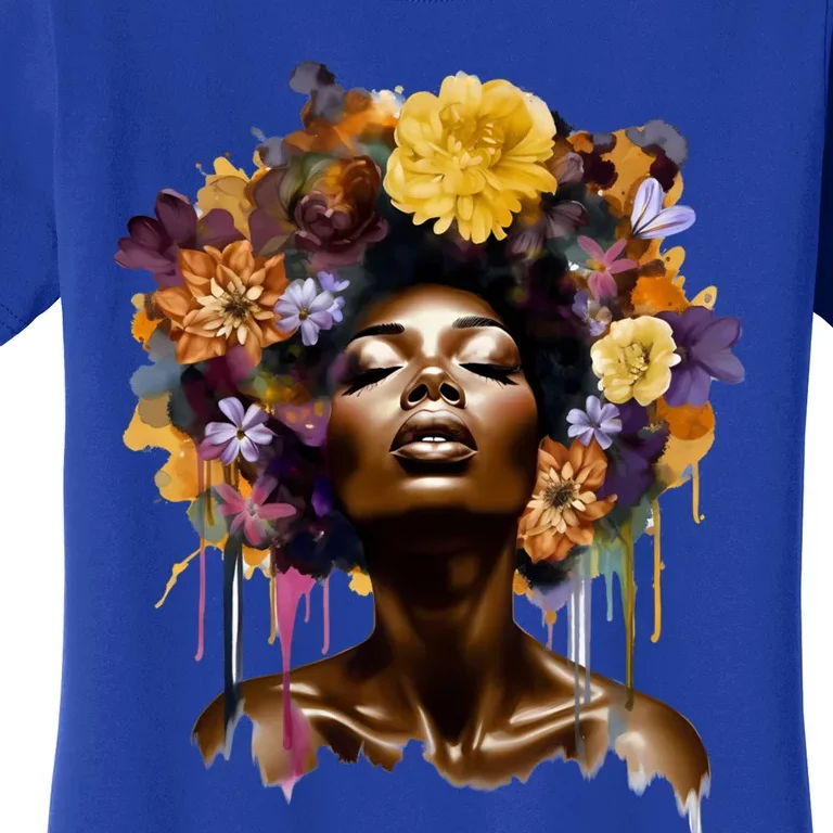 African American Beauty Vibrant Afro Floral Motif Junenth Gift Women's T-Shirt