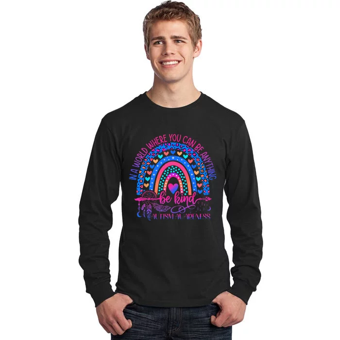 Autism Awareness Be Kind Leopard Rainbow Choose Kindness Tall Long Sleeve T-Shirt