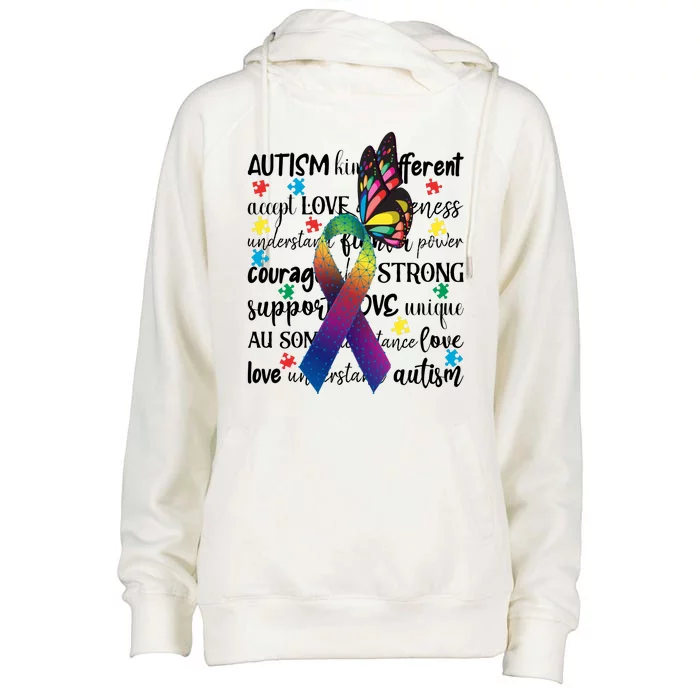 Autism Acceptance Butterfly Different Is Beautiful Womens Funnel Neck Pullover Hood