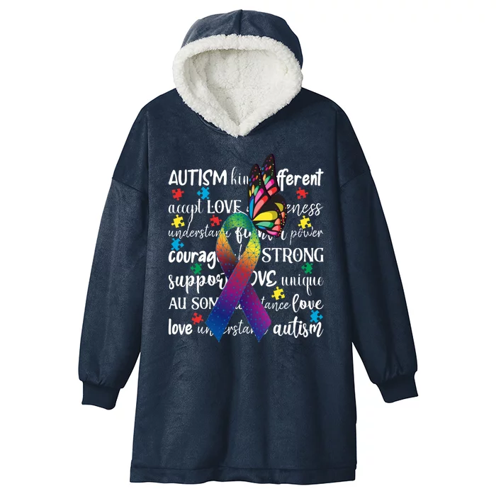 Autism Acceptance Butterfly Different Is Beautiful Hooded Wearable Blanket