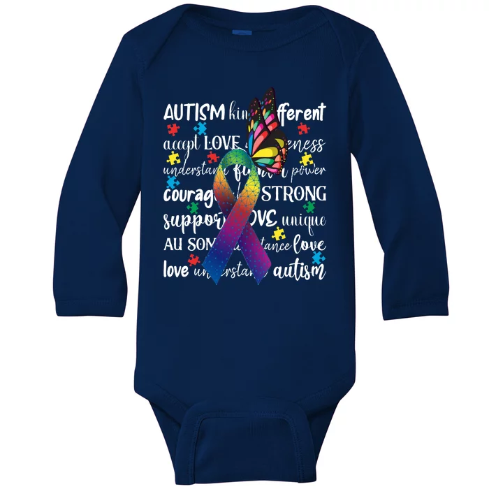 Autism Acceptance Butterfly Different Is Beautiful Baby Long Sleeve Bodysuit