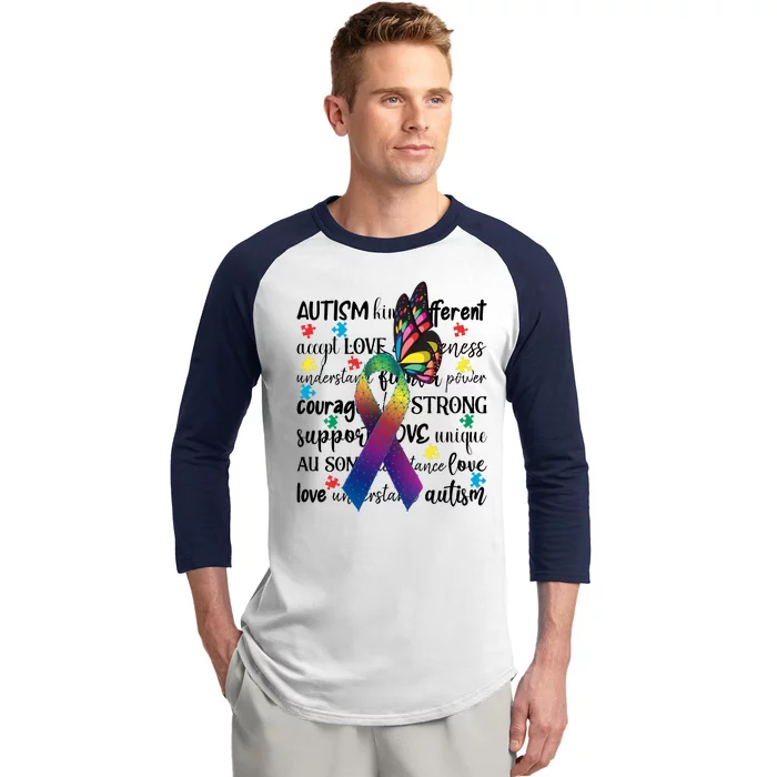 Autism Acceptance Butterfly Different Is Beautiful Baseball Sleeve Shirt