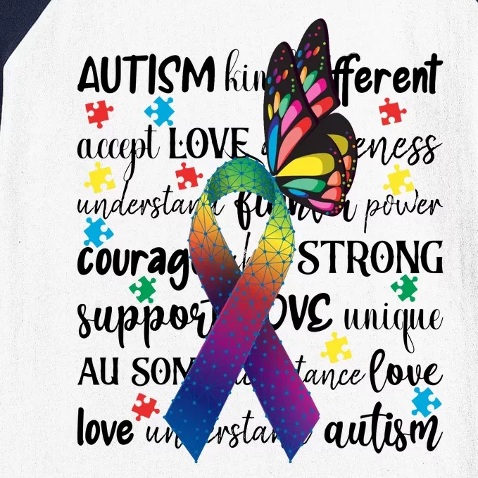 Autism Acceptance Butterfly Different Is Beautiful Baseball Sleeve Shirt