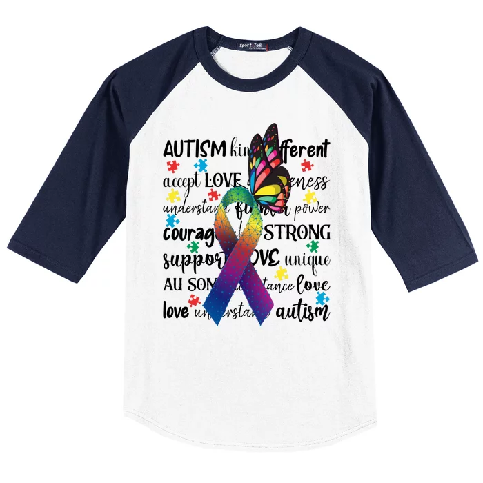 Autism Acceptance Butterfly Different Is Beautiful Baseball Sleeve Shirt