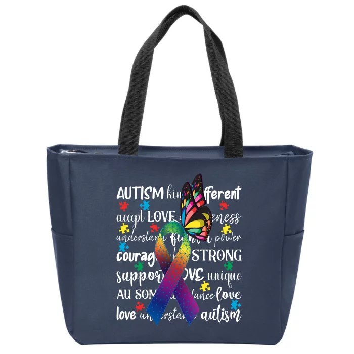 Autism Acceptance Butterfly Different Is Beautiful Zip Tote Bag