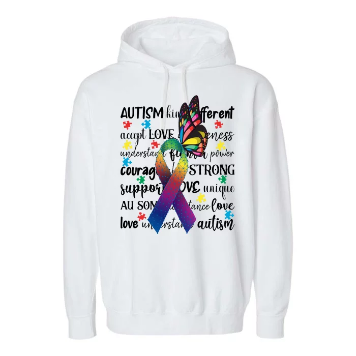 Autism Acceptance Butterfly Different Is Beautiful Garment-Dyed Fleece Hoodie