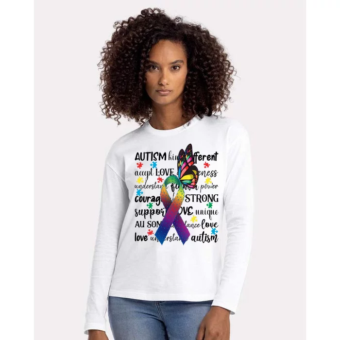 Autism Acceptance Butterfly Different Is Beautiful Womens Cotton Relaxed Long Sleeve T-Shirt