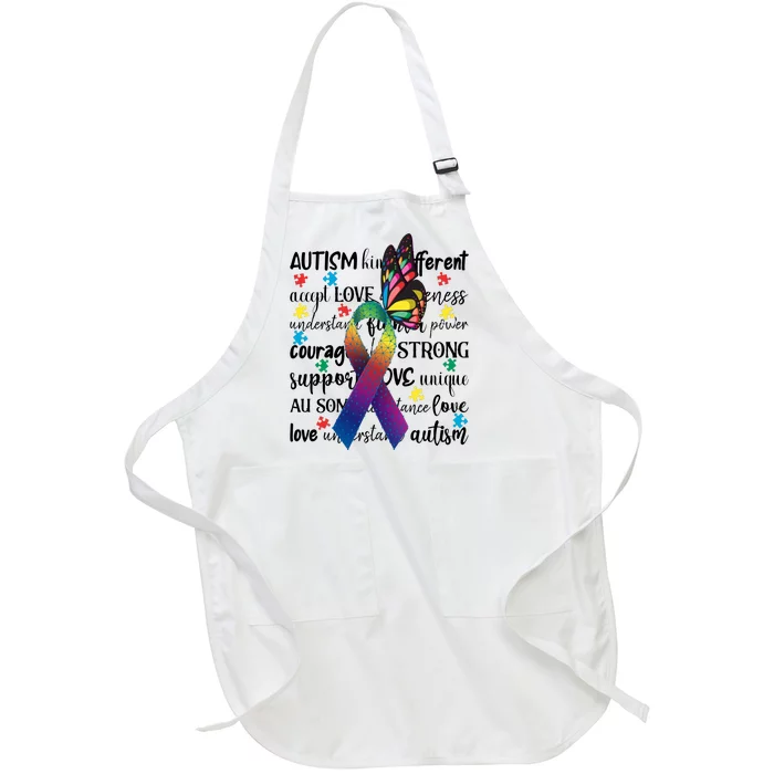 Autism Acceptance Butterfly Different Is Beautiful Full-Length Apron With Pocket