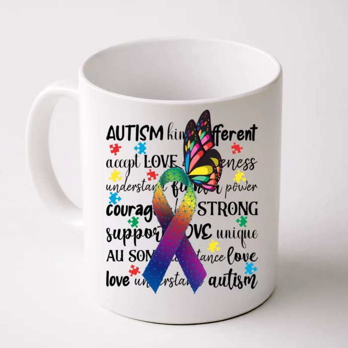 Autism Acceptance Butterfly Different Is Beautiful Front & Back Coffee Mug