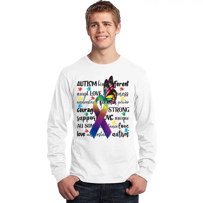 Autism Acceptance Butterfly Different Is Beautiful Tall Long Sleeve T-Shirt