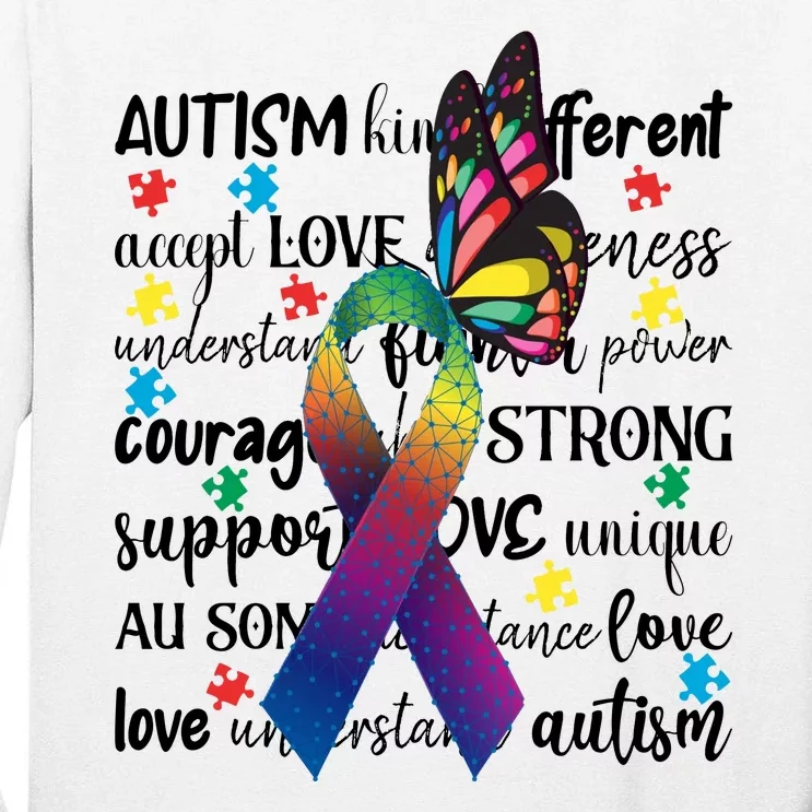 Autism Acceptance Butterfly Different Is Beautiful Tall Long Sleeve T-Shirt