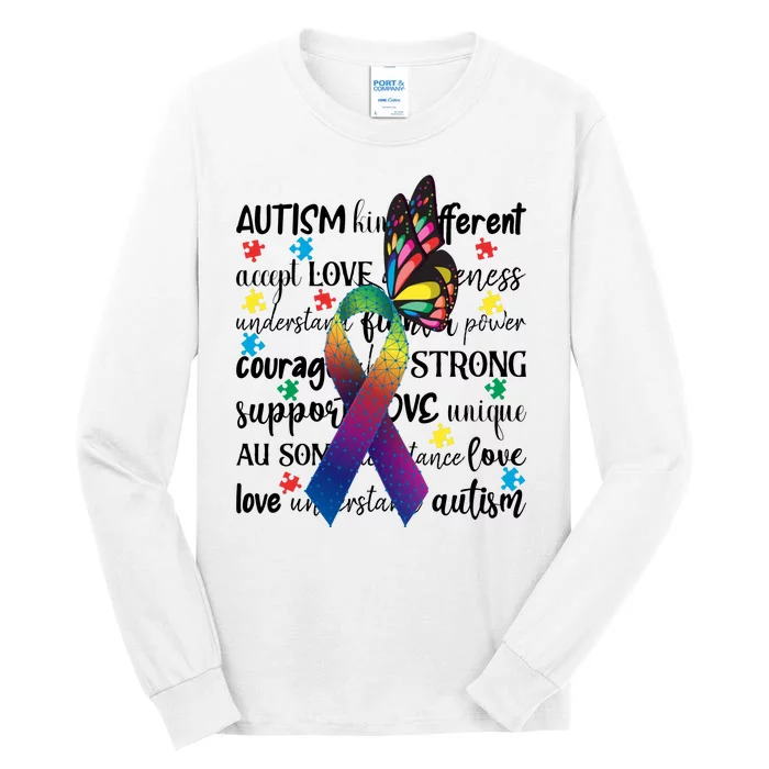 Autism Acceptance Butterfly Different Is Beautiful Tall Long Sleeve T-Shirt