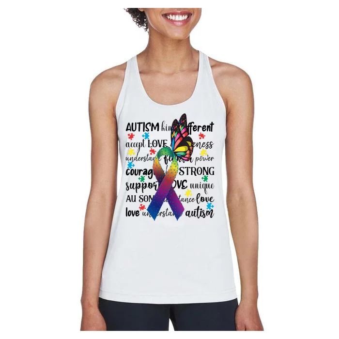 Autism Acceptance Butterfly Different Is Beautiful Women's Racerback Tank