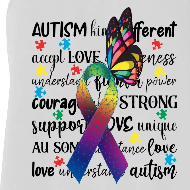 Autism Acceptance Butterfly Different Is Beautiful Women's Racerback Tank