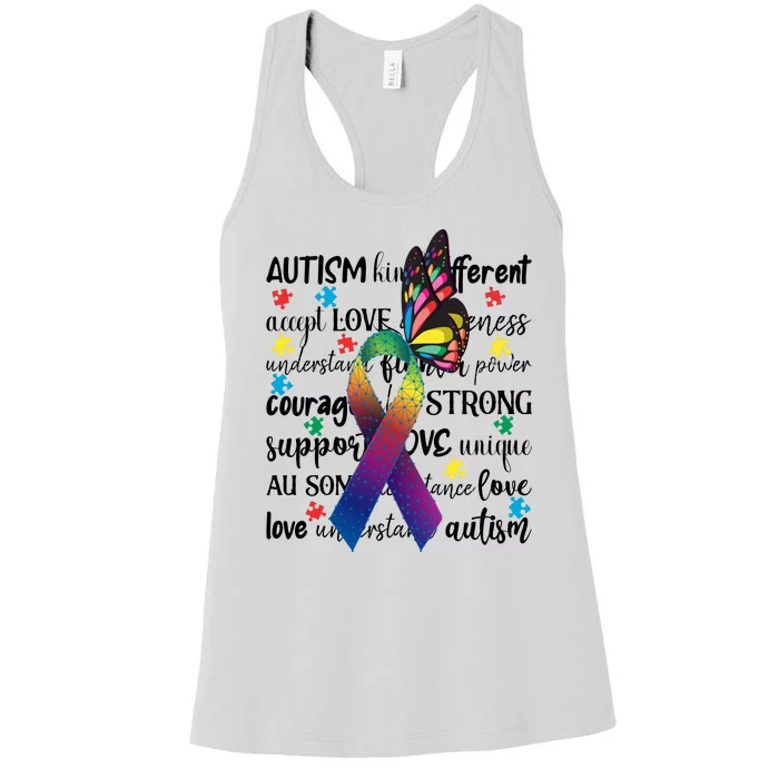 Autism Acceptance Butterfly Different Is Beautiful Women's Racerback Tank