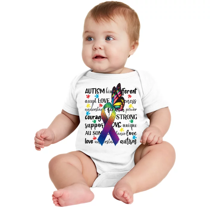 Autism Acceptance Butterfly Different Is Beautiful Baby Bodysuit