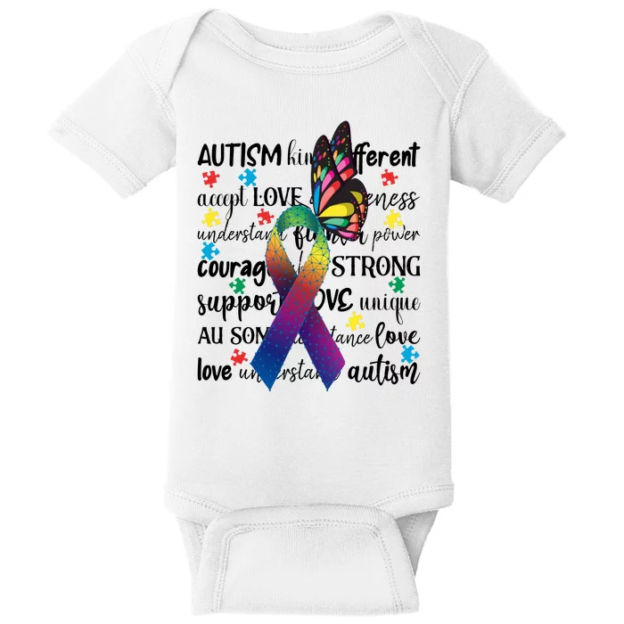 Autism Acceptance Butterfly Different Is Beautiful Baby Bodysuit