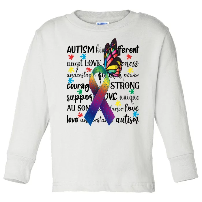 Autism Acceptance Butterfly Different Is Beautiful Toddler Long Sleeve Shirt