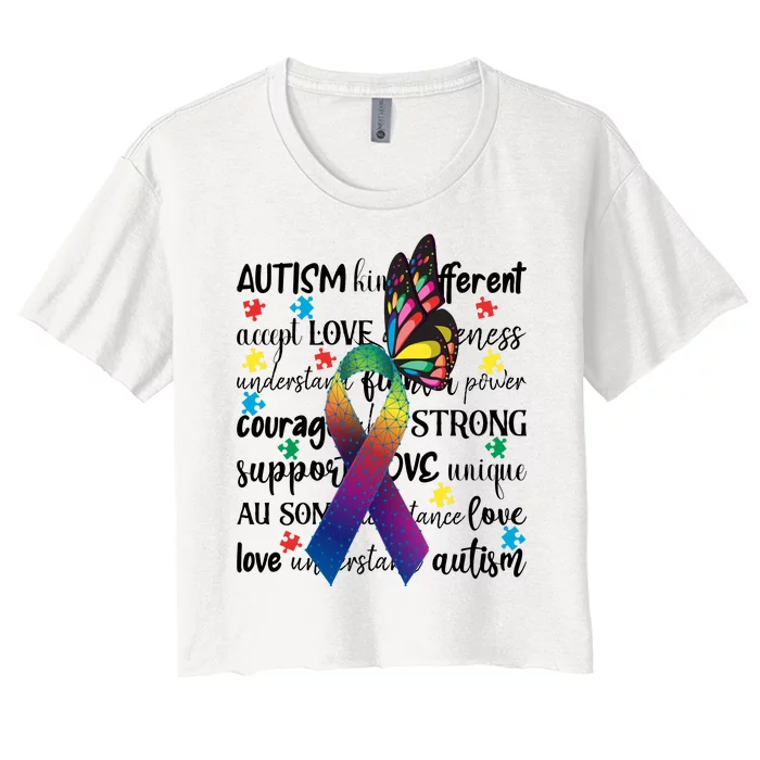 Autism Acceptance Butterfly Different Is Beautiful Women's Crop Top Tee