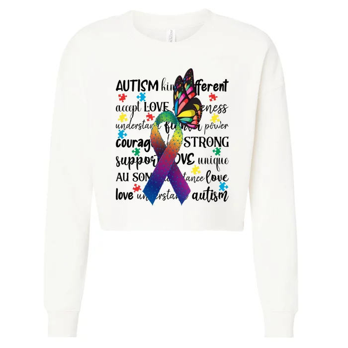 Autism Acceptance Butterfly Different Is Beautiful Cropped Pullover Crew