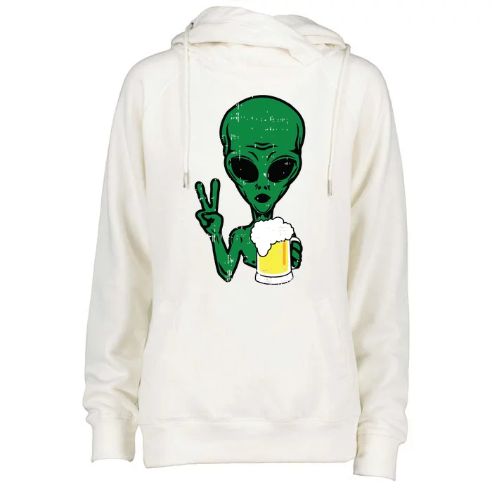 Area51 Alien Beer Peace Sign Lazy Drinking Halloween Gift Womens Funnel Neck Pullover Hood