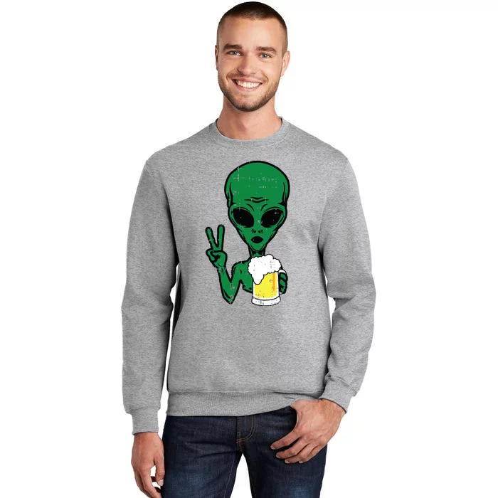 Area51 Alien Beer Peace Sign Lazy Drinking Halloween Gift Tall Sweatshirt