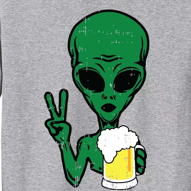 Area51 Alien Beer Peace Sign Lazy Drinking Halloween Gift Tall Sweatshirt