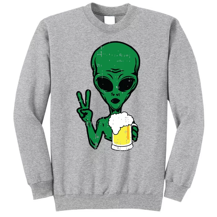 Area51 Alien Beer Peace Sign Lazy Drinking Halloween Gift Tall Sweatshirt