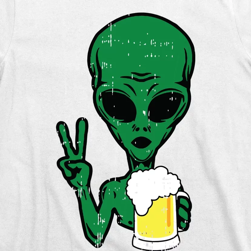 Area51 Alien Beer Peace Sign Lazy Drinking Halloween Gift T-Shirt