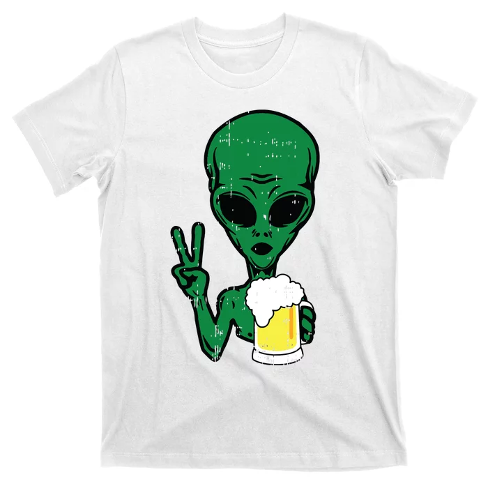 Area51 Alien Beer Peace Sign Lazy Drinking Halloween Gift T-Shirt