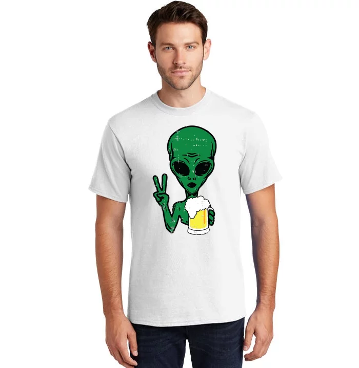 Area51 Alien Beer Peace Sign Lazy Drinking Halloween Gift Tall T-Shirt