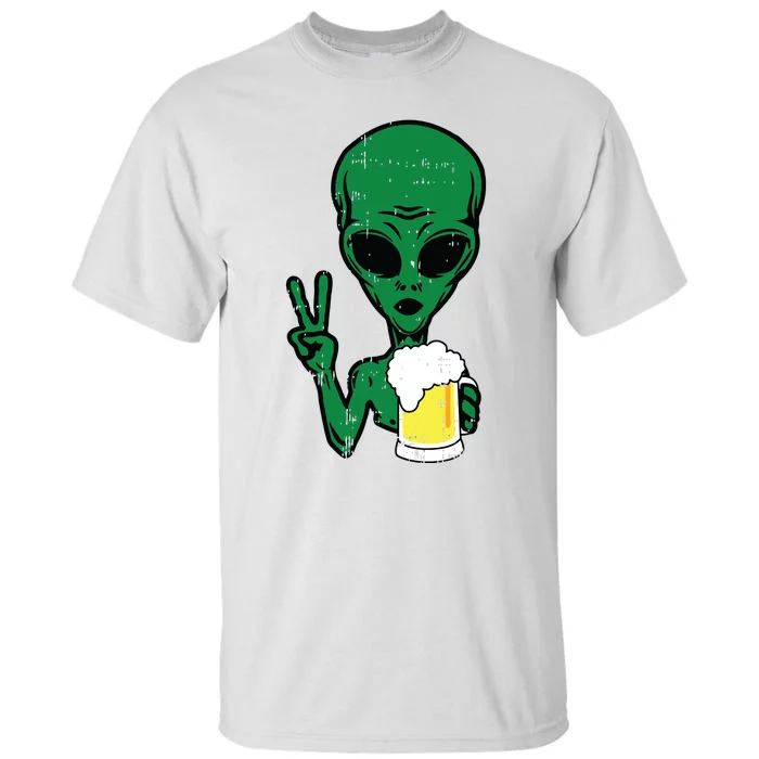 Area51 Alien Beer Peace Sign Lazy Drinking Halloween Gift Tall T-Shirt