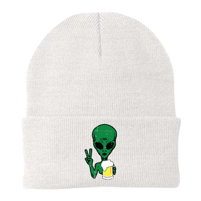 Area51 Alien Beer Peace Sign Lazy Drinking Halloween Gift Knit Cap Winter Beanie