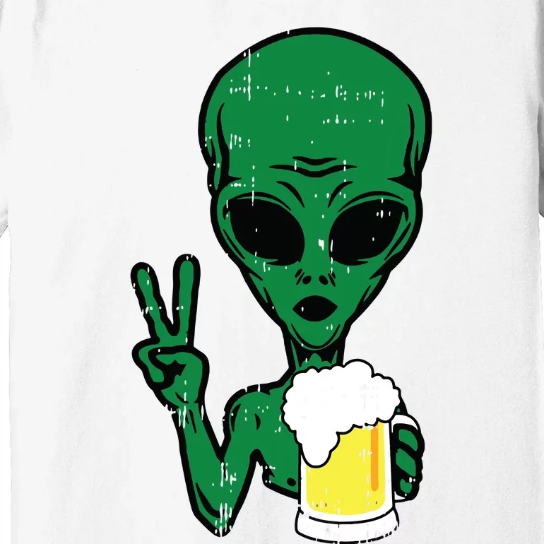 Area51 Alien Beer Peace Sign Lazy Drinking Halloween Gift Premium T-Shirt