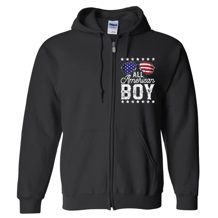 All American Boy 4th Of July Usa Sunglasses Family Matching Full Zip Hoodie