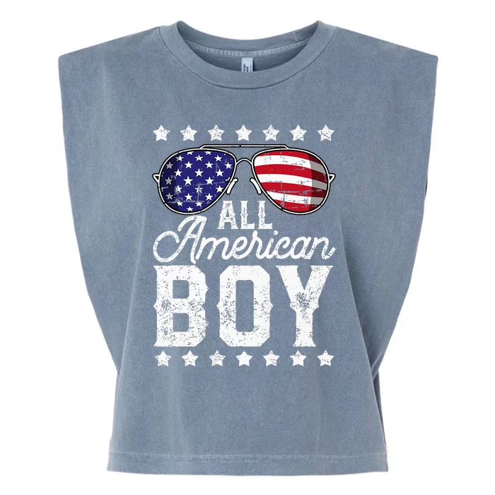 All American Boy 4th Of July Usa Sunglasses Family Matching Garment-Dyed Women's Muscle Tee