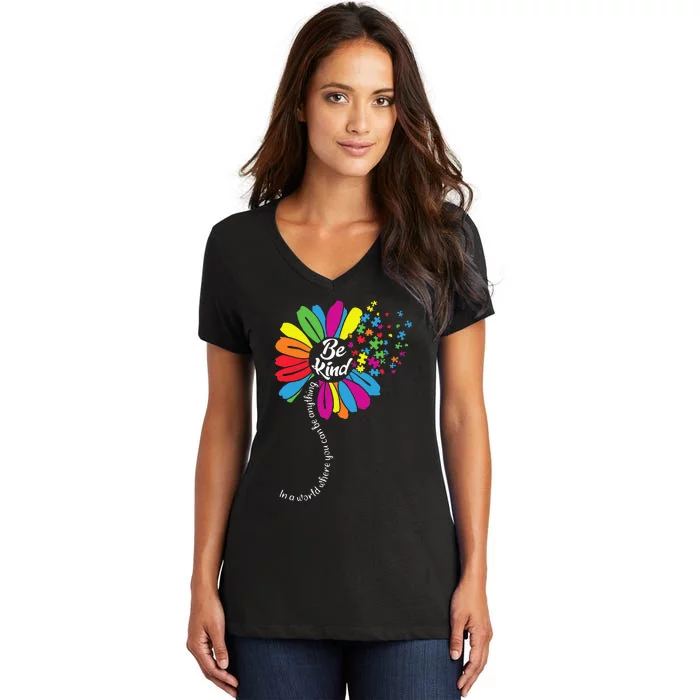 Autism awareness Be Kind In a word Daisy Women's V-Neck T-Shirt