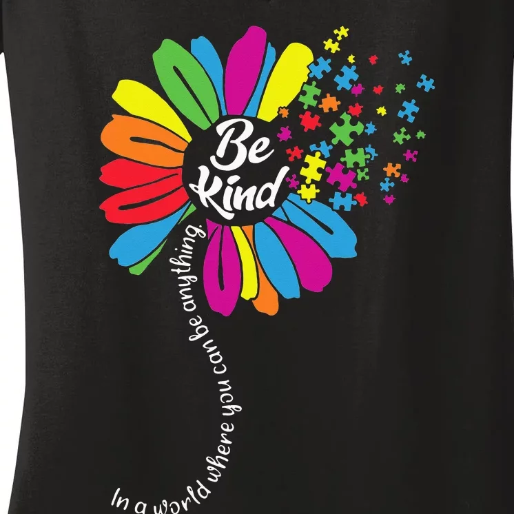 Autism awareness Be Kind In a word Daisy Women's V-Neck T-Shirt