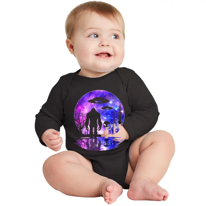 Alien And Bigfoot Full Moon Sasquatch Ufo Baby Long Sleeve Bodysuit