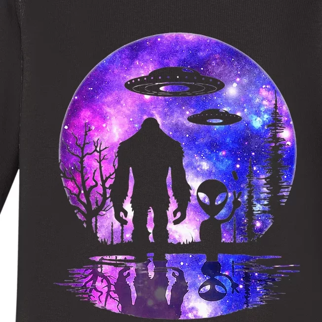 Alien And Bigfoot Full Moon Sasquatch Ufo Baby Long Sleeve Bodysuit