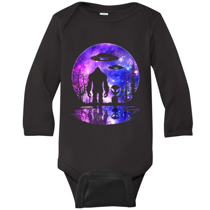 Alien And Bigfoot Full Moon Sasquatch Ufo Baby Long Sleeve Bodysuit